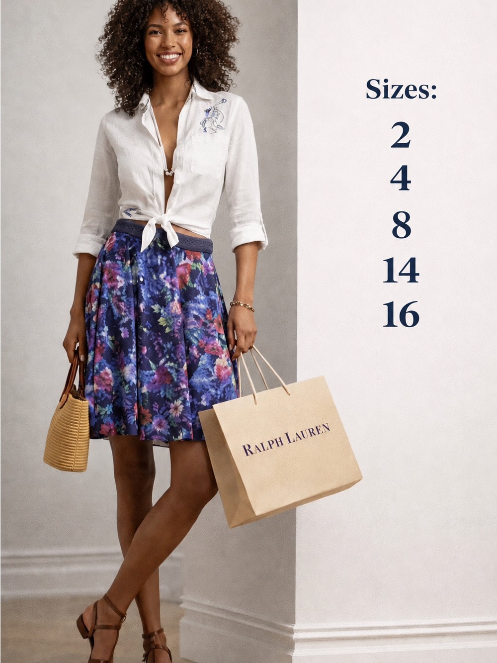 Ralph Lauren Purple & Blue Floral Pleated Skirt